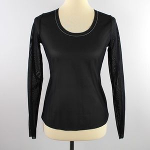 La Perla Studio Black Sheer Long Sleeve Top Scoop Neckline 2 Small